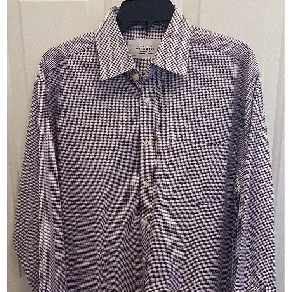 Charles Tyrwhitt Purple Herringbone French Cuff Dress Shirt Men's 16.5 35 Button
